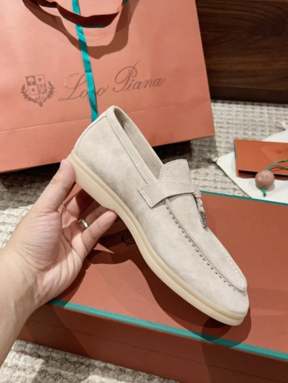 Loro Piana Summer Charms Walk Suede Loafers Beige Beige Flat NIB - Picture 5 of 7